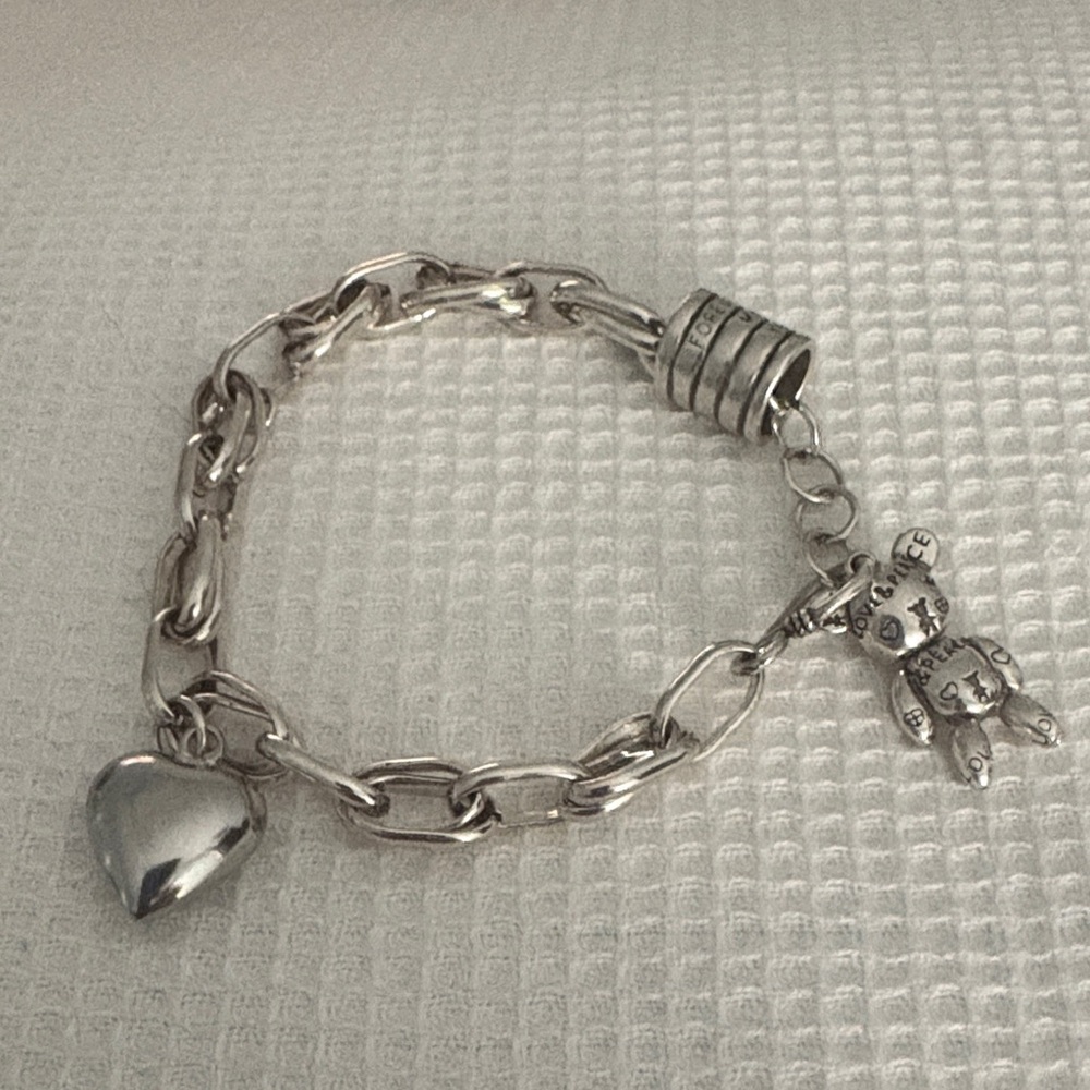 Sterling Silver Heart Charm Bracelet - Silver - Picture 2 of 4